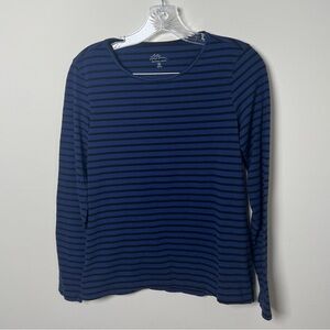 LLBean Signature Stripe Stretch Cotton Long Sleeve Tee in indigo and black sz M